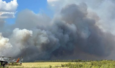 Увеличилась площадь пожара в Щербактинском районе