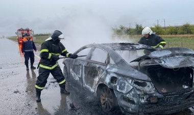 На павлодарской трассе сгорел автомобиль