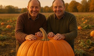 Близнецы-огородники из Англии вырастили колоссальную тыкву