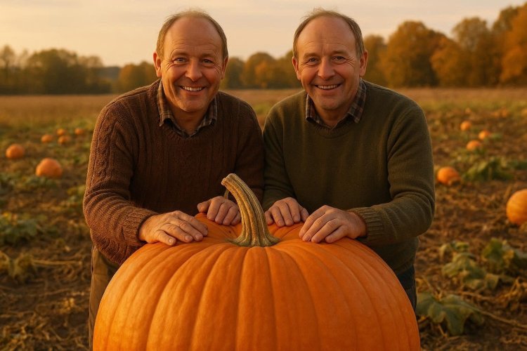 Близнецы-огородники из Англии вырастили колоссальную тыкву