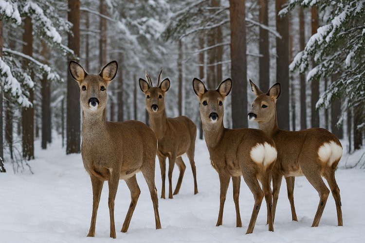 Семейство косуль в «Ертіс орманы» попало в фотоловушки лесников