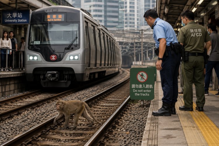 В Гонконге движение поездов на час остановила обезьяна