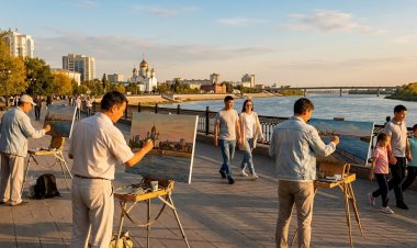 Павлодарда суретшілер Ертіс жағалауын кенепке түсірді