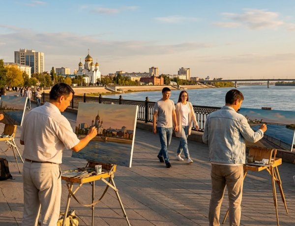 Павлодарда суретшілер Ертіс жағалауын кенепке түсірді