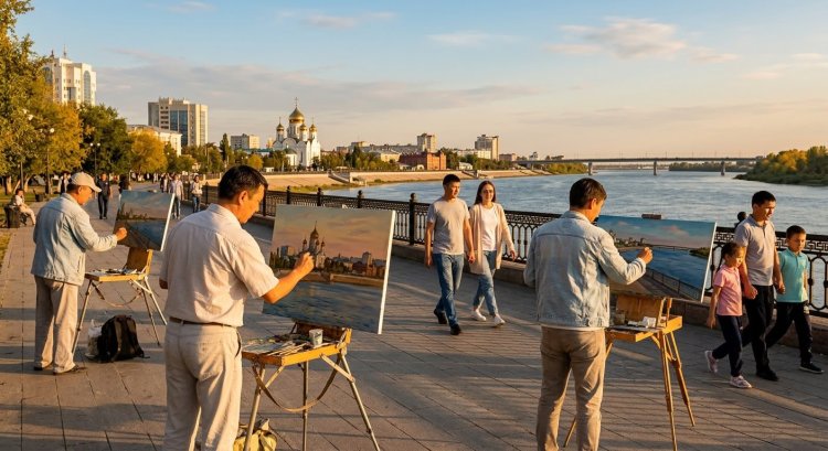 Павлодарда суретшілер Ертіс жағалауын кенепке түсірді